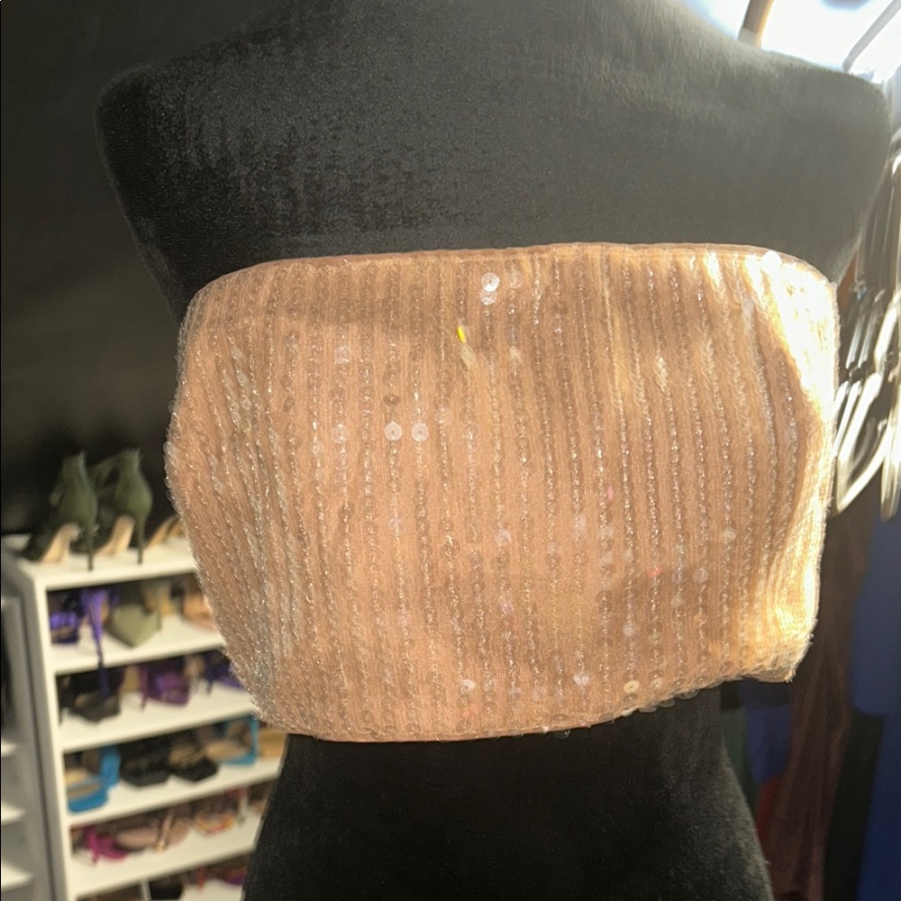 Boohoo Sequin Strapless Top in Gold